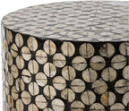 Black & Gold Cylindrical Capiz Stool D14'x20' Art Deco Accent Side Table for Living Room, Bedroom, Outdoor - Elegant & Functional