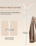 Metal Coat Rack with Natural Marble Base, Coat Rack Stand with 12 Hooks & Umbrella Holder, White Modern Freestanging Coat Racks, Coat Jacket Hanger Tree Stand for Corner Entryway Office