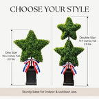 Patriotic Star Topiary Tree, Artificial Boxwood, 4th of July Memorial Day Indoor Outdoor Centerpiece Decor (Large)
