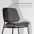 Dining Chairs Set of 6, Upholstered Mid-Century Modern Dining Room and Kitchen Chairs with Walnut Backrest,Retro Accent PU Leather Side Chairs with Metal Legs,Dark Black