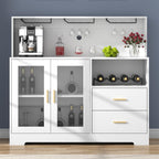 Bar Cabinet for Home with LED Light, Coffee Bar Cabinet with Wine & Glass Rack, Wine Cabinets with Storage Cabinet &Drawers, Modern Liquor Cabinets for Kitchen, Living Room, Dining Room (White)