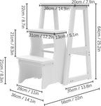 Solid Wood Folding Library Ladder Chair, Lightweight Portable Multifunctional Step Stool, 3-Step Stool Stepladders, Display Stand and Flower Stand for Kitchens, Garages (White)