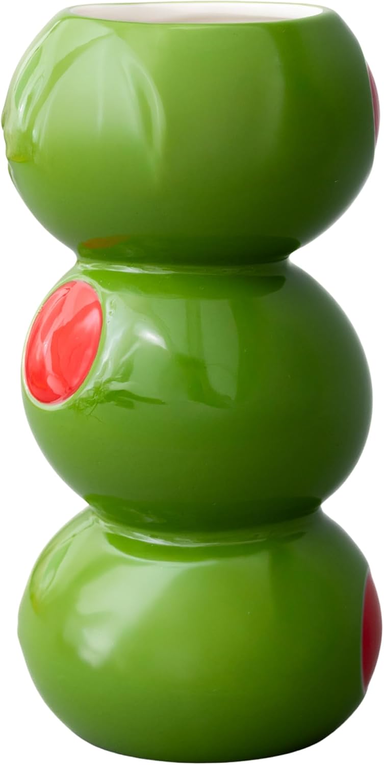ban.do Novelty Ceramic Vase - Stacked Olive Decorative Vase - Nostalgic Unique Vintage Decor for Home, Kitchen or Bar Cart