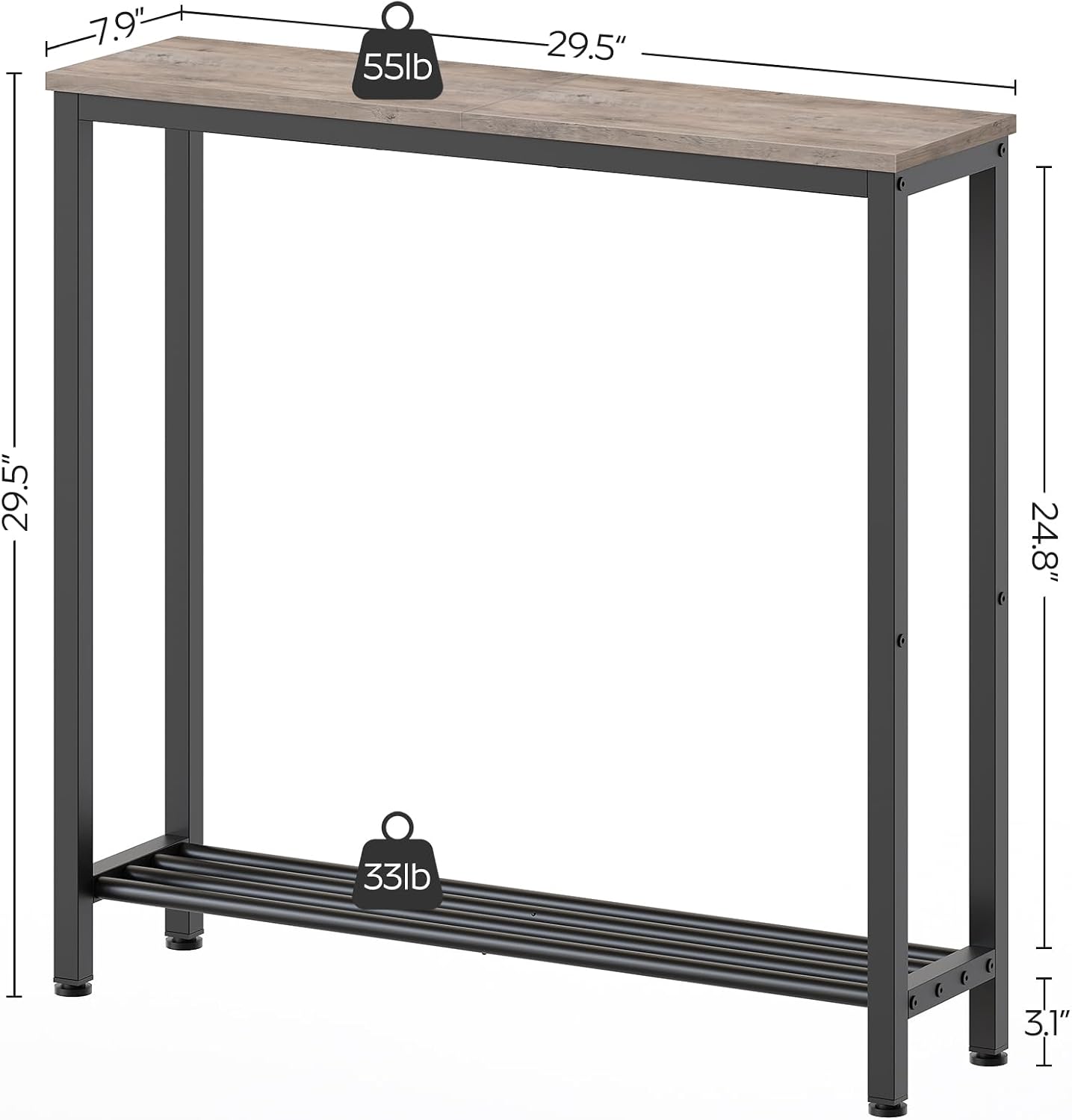 YATINEY Narrow Console Table, 2-Tier Small Sofa Table, 29.5" Thin Entryway Behind Couch Table with Shelves, Industrial Hallway Table, for Living Room, Foyer, Greige and Black CT03BG