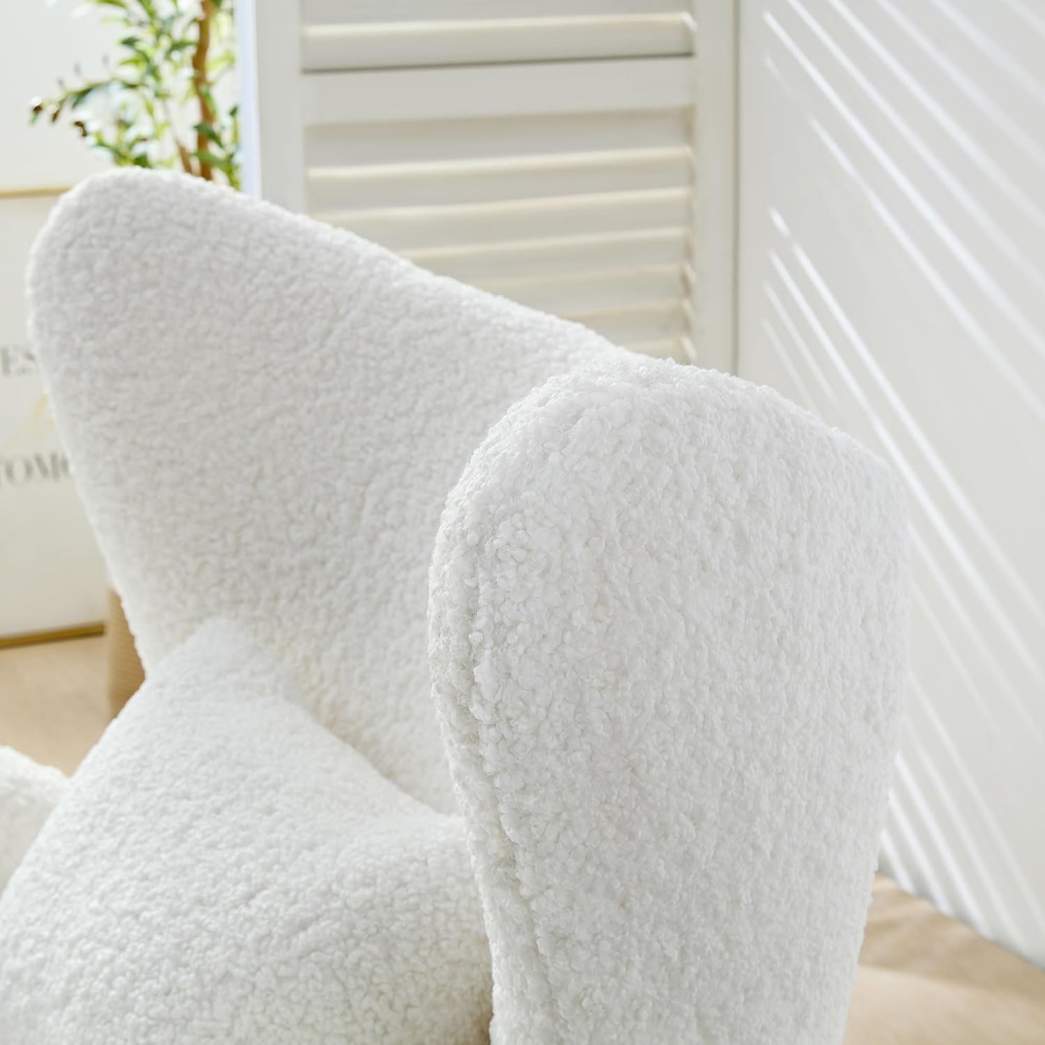 Oversized Modern Boucle Accent Chair with Ottomans, Furry Sherpa Elegant Single Sofa, Wingback Chair Living Room Chairs Comfy Upholstered Armchair for Bedroom Office Apartment Balcony,Cream White