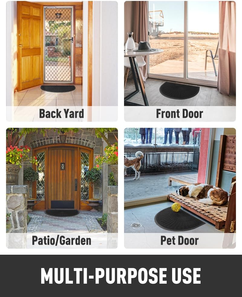 tchdio Door Mat Outdoor Indoor Entrance Doormat-Semicircular Durable Rubber Non Slip Front Door Mat for Outside Inside Entry Entryway Dirt Trapper WelcomeMat for Muddy Paws and Shoes-Black 17”x30”