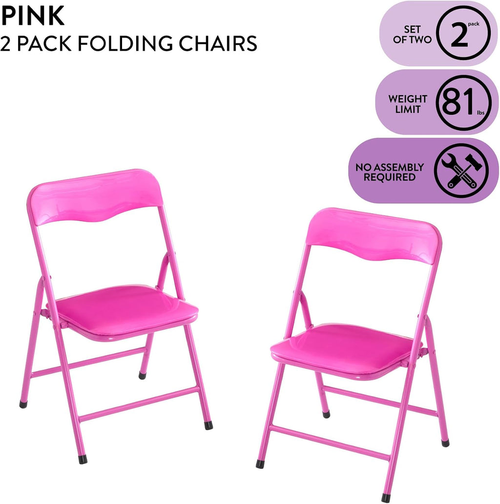 Heritage Kids Padded Folding Chair for Kids, Set of 2, Pink, Ages 3+