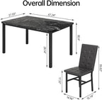 Hooseng Kitchen Table Set 5 Piece Dining Room Table Set Marble Dining Table 4 Chair Dining Table Set for Kitchen Living Room Breakfast Small Spaces (Black)