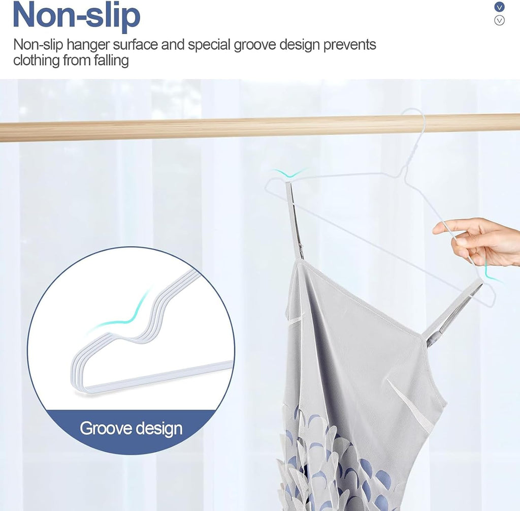 SPECILITE Wire Hangers 100 Pack, Metal Wire Clothes Hanger Bulk for Coats, Space Saving Metal Hangers 16.7 Inch Ultra Thin Non Slip with Groove, for Standard Size Suits, Shirts, Pants, Skirts-White