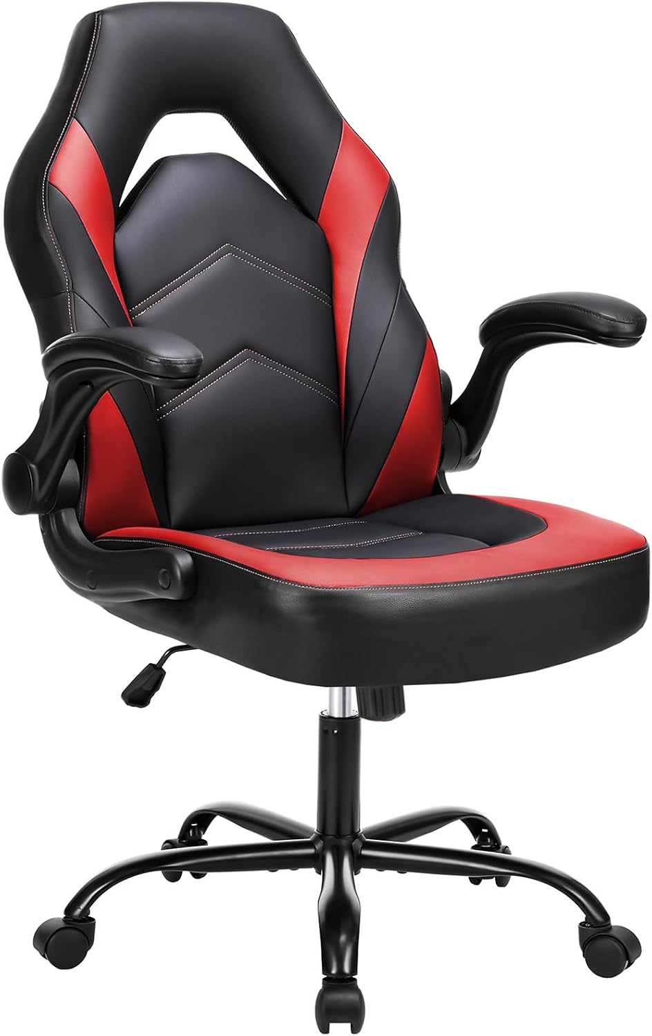 Ergonomic Computer Gaming Chair with Flip-up Armrest, Height Adjustable PU Leather Home Office Desk Chair with Lumbar Support Swivel Wheels and for Adults and Kids, Scarlet Red