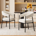yeag Modern Dining Chairs Set of 2, Upholstered Barrel Dining Room Chairs with Curved Back, Farmhouse Accent Arm Kitchen Side Chairs with Metal Legs for Kitchen, Home, Apartment (Off White)