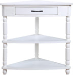 33.8'' Small Triangle Corner Table, 3 Tier End Corner Table with Solid Wood Legs, Wood Corner Side Shelf for Living Room Small Spaces (Milk White)