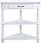 Corner Side Table, 3-Tier Triangle End Table with Drawer and Solid Wood Legs, 33.86" Small Space Storage, Milk White