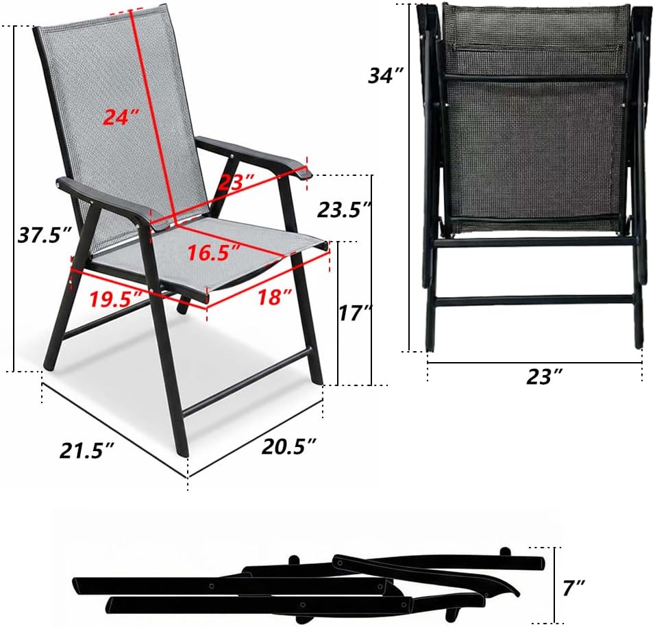 Outdoor Patio Chairs Set of 2, Gray Stackable Portable Deck Chairs for Garden, Camping and Travel, Space Saving Foldable Outdoor Dining Chairs, Weather Resistant Stackable Lawn Chairs