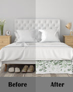 Bed Skirts Queen Size 18 Inch Tailored Drop Sage Green Leaves Wrap Around Bed Skirt with Split Corners Hotel Quality Bedskirt Farmhouses Leaf Branches Dust Ruffle for Queen Bed Skirt Bedroom Decor