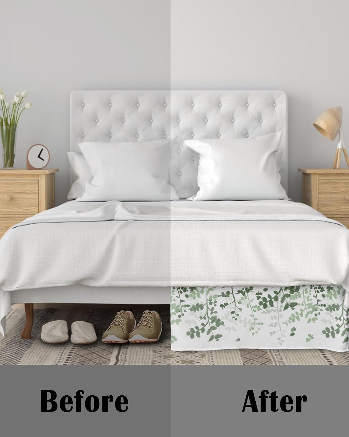 Bed Skirts Queen Size 18 Inch Tailored Drop Sage Green Leaves Wrap Around Bed Skirt with Split Corners Hotel Quality Bedskirt Farmhouses Leaf Branches Dust Ruffle for Queen Bed Skirt Bedroom Decor