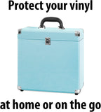 Victrola Collector – Record Storage Case – Holds 30+ Vinyl Turntable Records, Heavy-Duty Hardware, Hinges, & Smart Metal Corners, Portable with Easy-Carry Handle (Turquoise)
