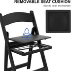 Resin Folding Chairs with Cushion - 4 Pack Black Folding Chairs, Lightweight Plastic Chairs, Comfortable Foldable Chairs for Wedding, Party, Home, Event, Indoor/Outdoor Use, 600lbs Capacity
