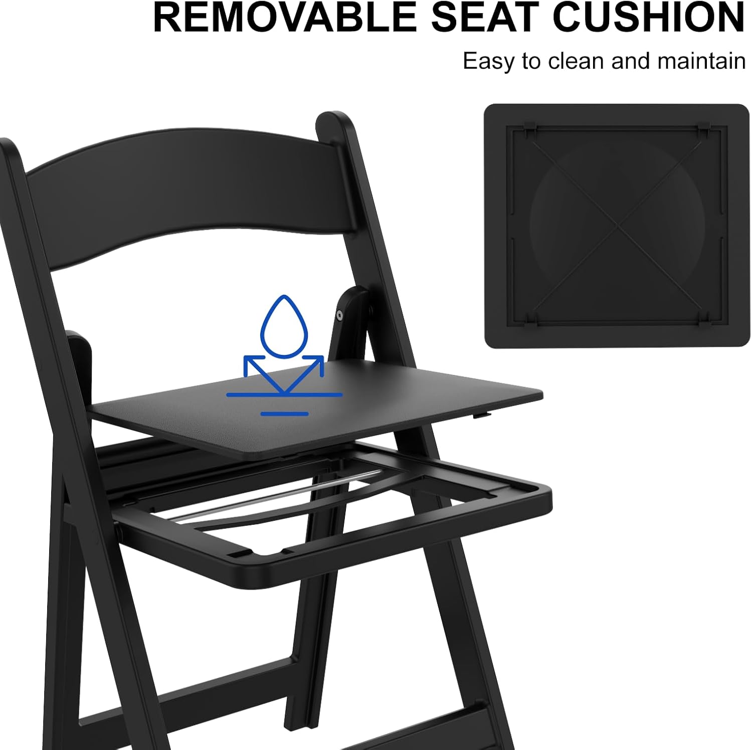 Resin Folding Chairs with Cushion - 4 Pack Black Folding Chairs, Lightweight Plastic Chairs, Comfortable Foldable Chairs for Wedding, Party, Home, Event, Indoor/Outdoor Use, 600lbs Capacity