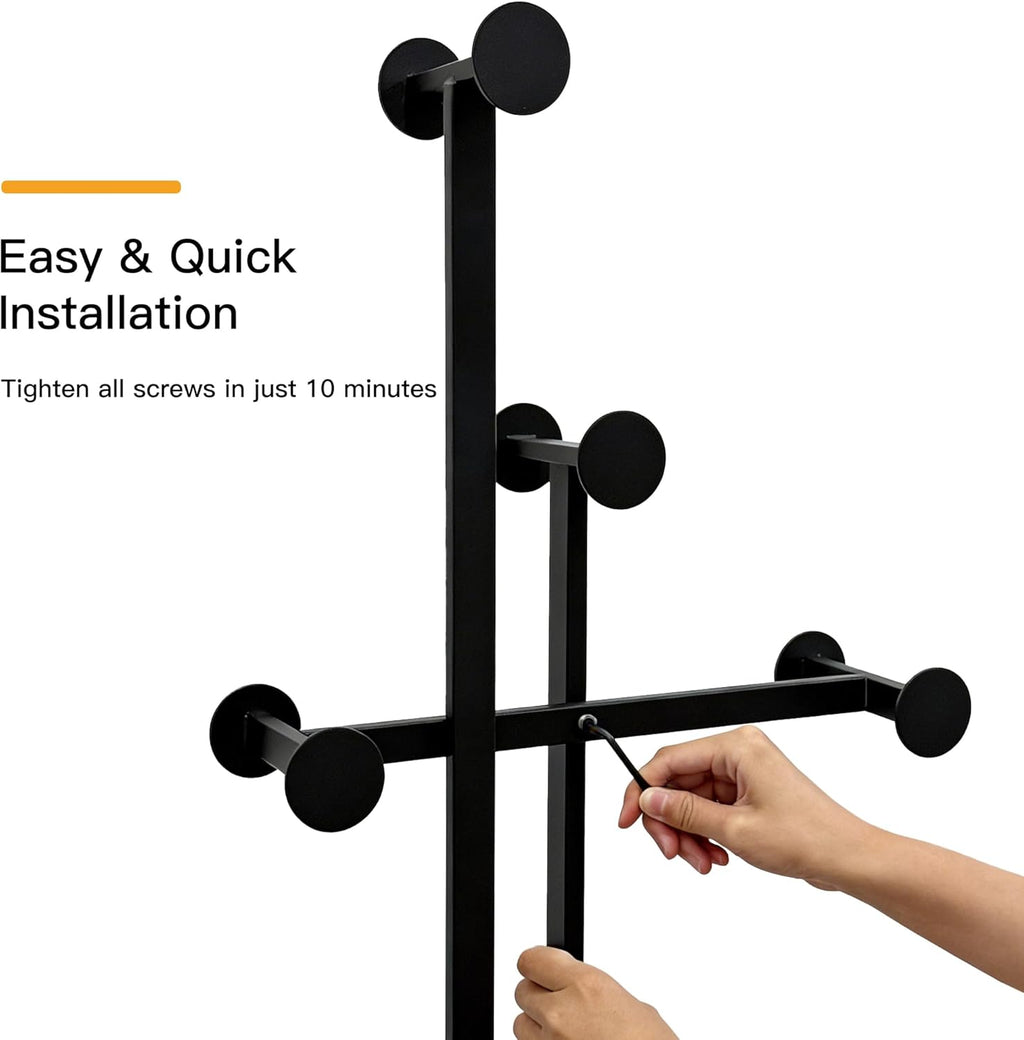 JIAYUEJU Heavy Duty Coat Rack Freestanding, Metal Coat Rack Stand with Marble Base, Corner Coat Tree for Entryway, Hallway, Bedroom, Office, Hotel (Black)