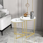 Set of 2 Modern Round Marble Metal Base Nesting Set Side Accent Table Living Room Storage Small End Table, Coffee Table, Marble and Gold