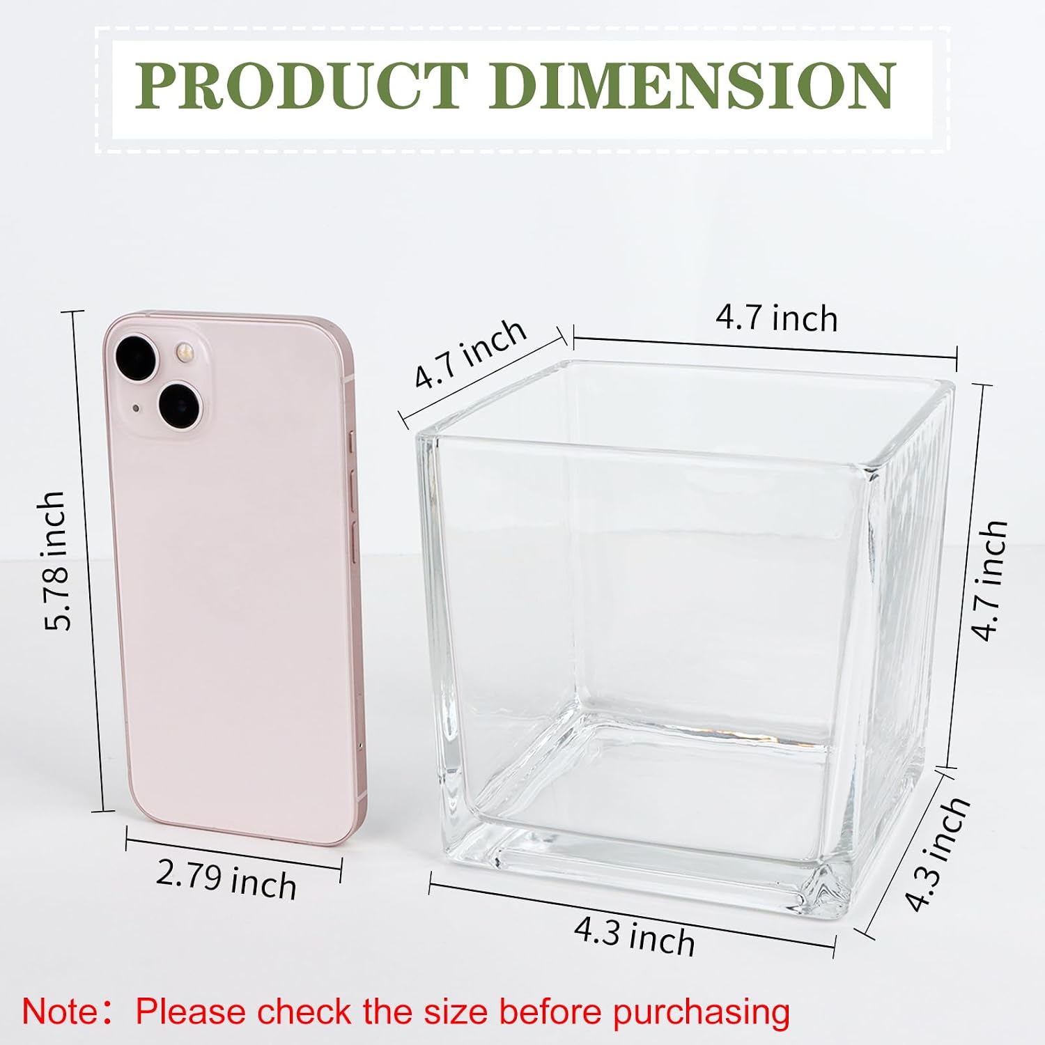 Set of 6 Square Glass Vases 5" x5" x 5", Clear Flower Vases for Centerpieces, Candle Holder for Wedding Party Events, Home Décor