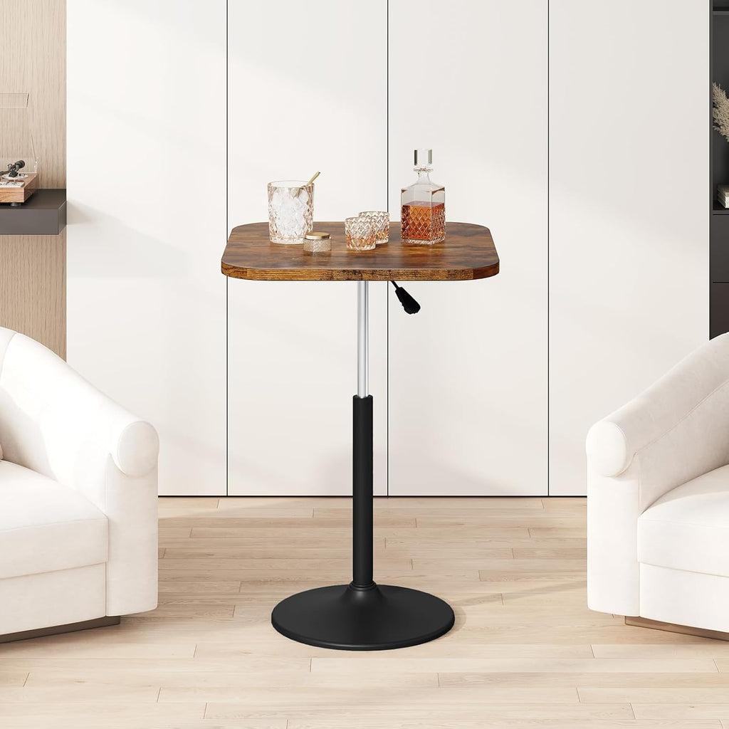 MAHANCRIS Bar Table, Height-Adjustable Pub Table 26.8-36.2 Inches, Cocktail Tables with Base, Counter Height Table for Small Space, Easy to Assemble, Rustic Brown and Black BTHR5501