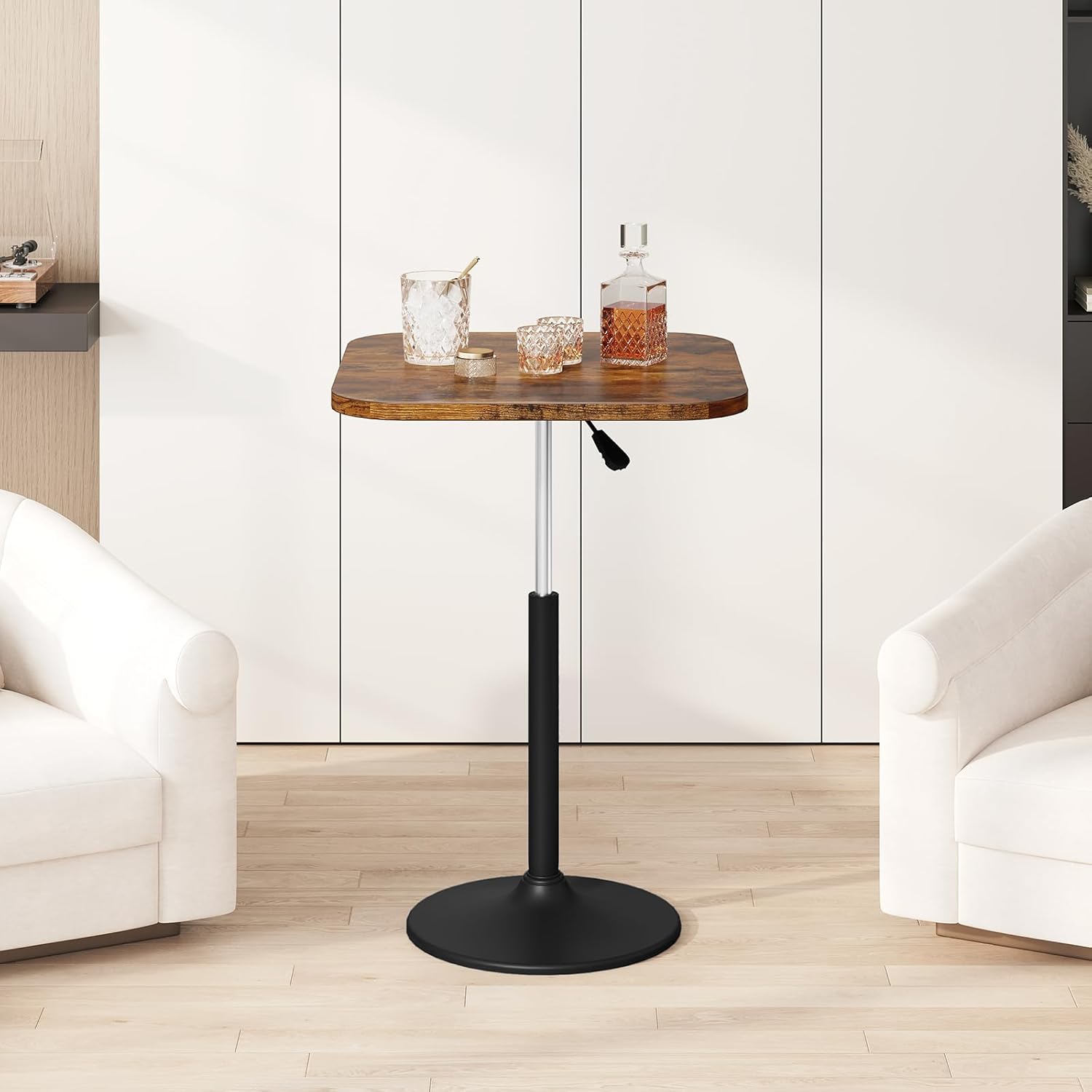 MAHANCRIS Bar Table, Height-Adjustable Pub Table 26.8-36.2 Inches, Cocktail Tables with Base, Counter Height Table for Small Space, Easy to Assemble, Rustic Brown and Black BTHR5501