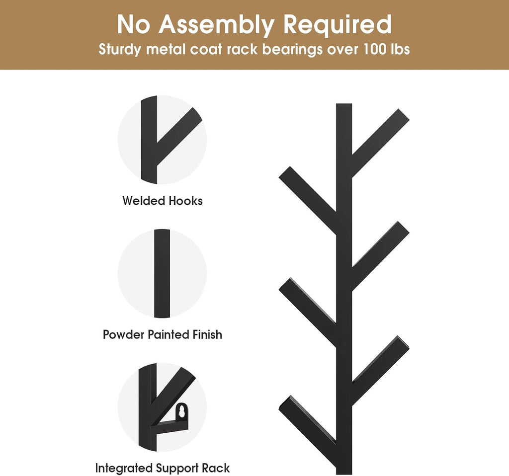 RRG Vertical Coat Rack Wall Mounted 16 Inch, Metal Vertical Hat Rack for Wall, Modern Coat Rack Tree for Hats, Jackets, Bags, Entryway Bedroom (Height 16")