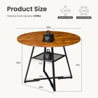 DUMOS 42" Round Dining Table for 4-6, Space Saving Kitchen Table with Dual-Tier Storage, Pedestal Metal Frame, Industrial Farmhouse Circle Dinner Table for Apartment, Vintage Wood