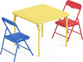 JOYMOR Kids Folding Table and Chairs Set, 3-Piece Metal Frame Activity Set with Easy-Fold Design for Playroom & Classroom (Multicolor)