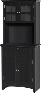 64.5" Kitchen Pantry Cabinet with Hutch,Buffet Sideboard for Coffee Maker & Toaster,Snacks,Spices & Wine Storage Organizer, Fits Kitchen,Dining Room & Coffee Bar,Black