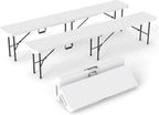 Real Relax 6 feet Plastic Folding Bench with Carrying Handle & Lock,Portable in/Outdoor Picnic Party Camping Dining Seat, Garden Soccer Multipurpose Entertaining Activities,Waterproof, 2 Pack, White
