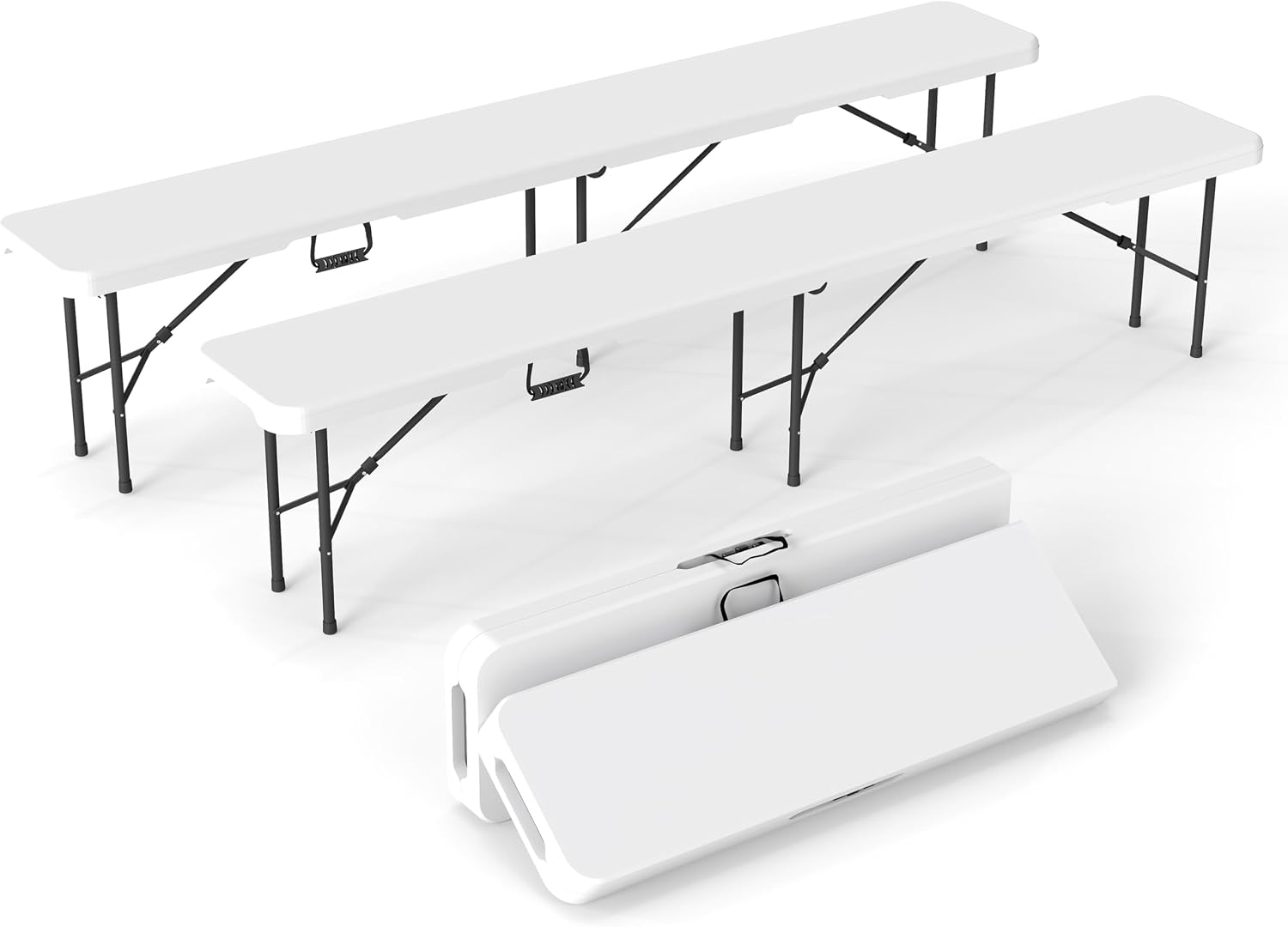Real Relax 6 feet Plastic Folding Bench with Carrying Handle & Lock,Portable in/Outdoor Picnic Party Camping Dining Seat, Garden Soccer Multipurpose Entertaining Activities,Waterproof, 2 Pack, White