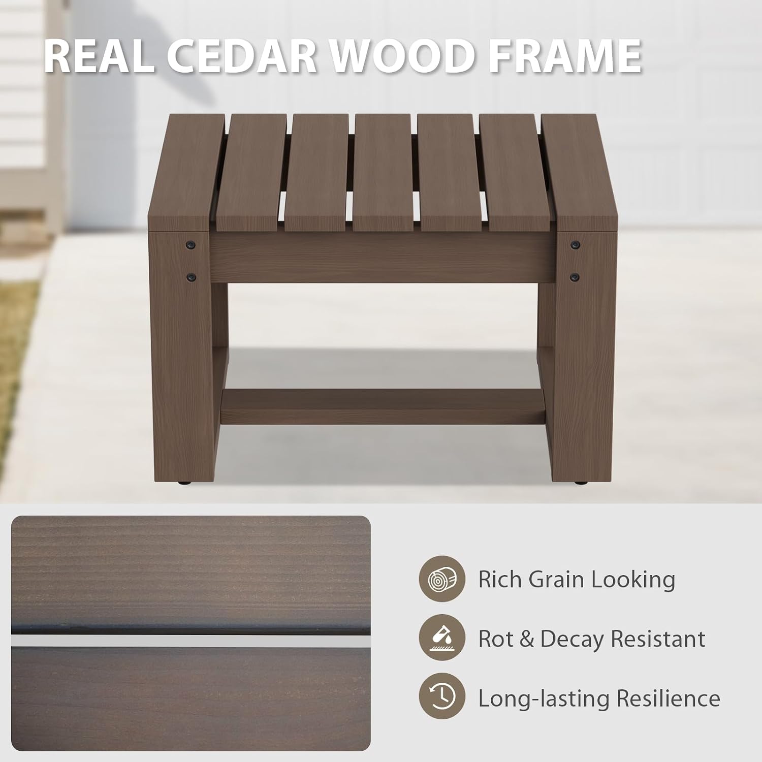 EAGLE PEAK Natural Cedar Outdoor Patio Ottomans with Removable Cushions, Set of 2, Outdoor Real Wood Footrest Contemporary Décor for Deck, Porch, Balcony and Backyard, Brownish/Beige