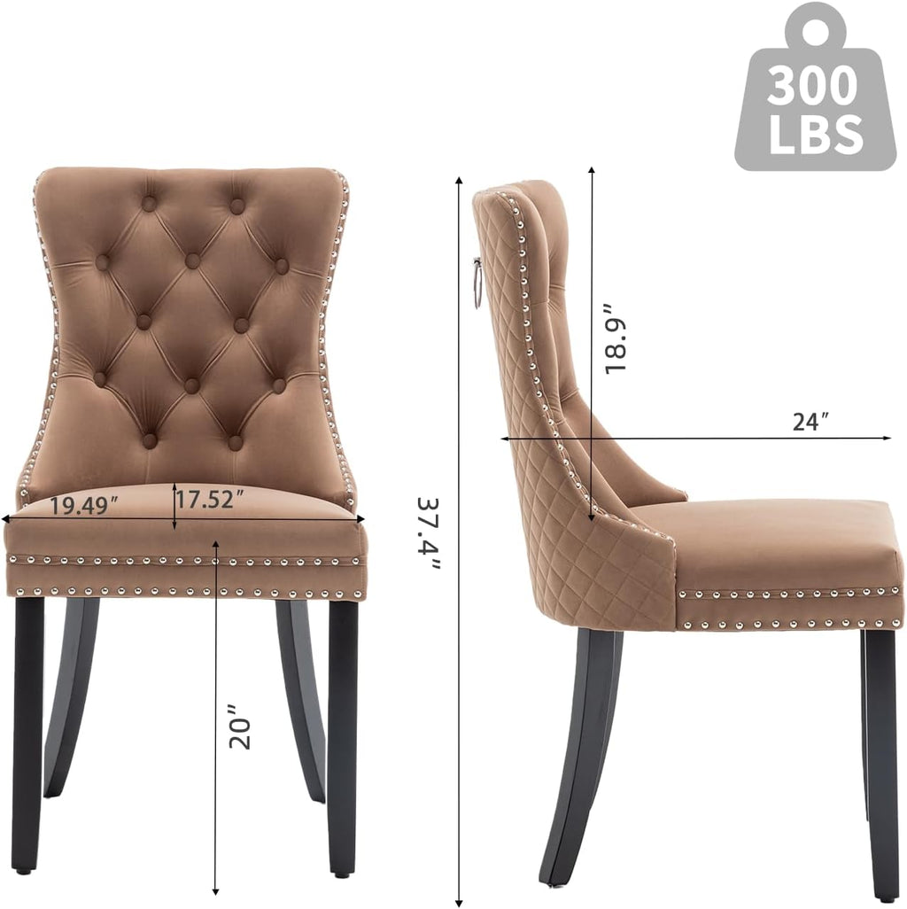 Velvet Dining Chairs Set of 6, Upholstered Dining Room Chairs with Nailhead Trim, Sillas de Comedor Modernas 6, Wooden Kitchen Chairs for Dining Room, Living Room, Kitchen, Bedroom, Brown