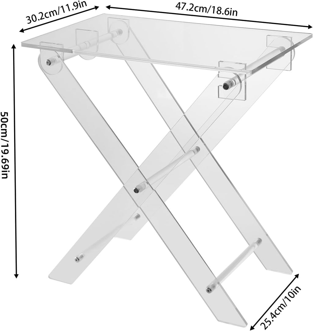 Acrylic Folding Table TV Tray, Foldable Acrylic Computer Stand, X Table Leg Type Space Saving Side Tables for Living Room Bedroom