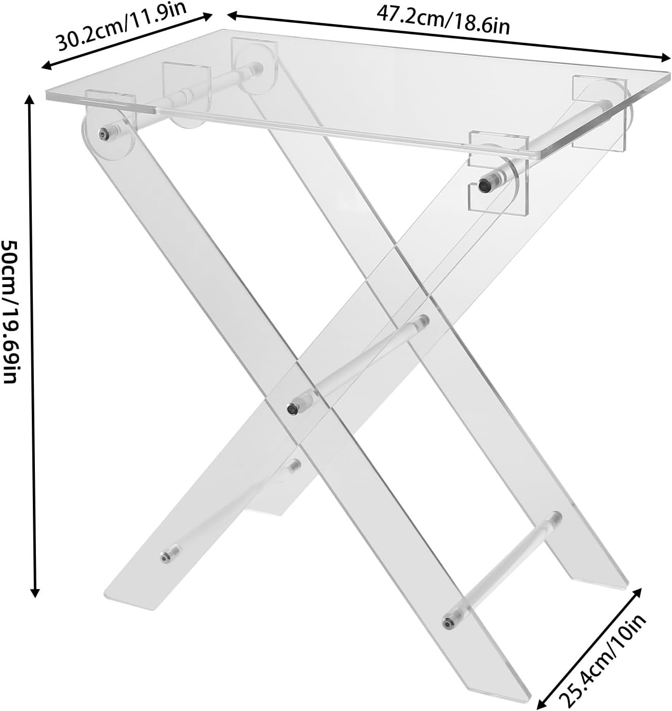 Acrylic Folding Table TV Tray, Foldable Acrylic Computer Stand, X Table Leg Type Space Saving Side Tables for Living Room Bedroom