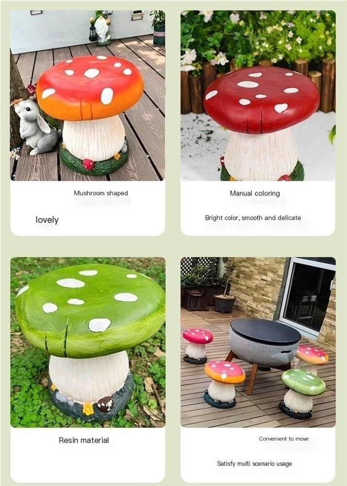 Small Mushroom Shape Ottoman, Outdoor Garden Resin Decorative Mushroom Stool, Red