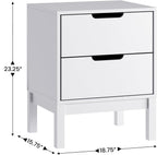 Flash Furniture Dallas Wood Nightstand Side Table, Kids Bedroom End Table with 2 Storage Drawers, Cutout Handles, Smooth Ball Bearing Slides, White