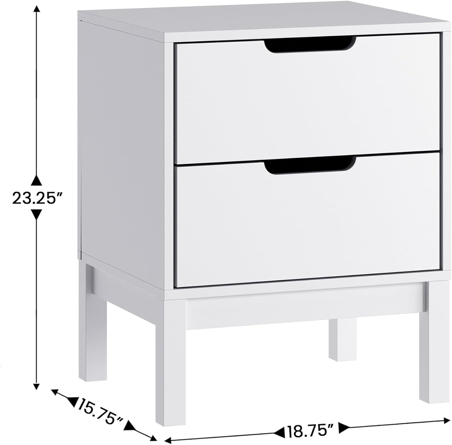 Flash Furniture Dallas Wood Nightstand Side Table, Kids Bedroom End Table with 2 Storage Drawers, Cutout Handles, Smooth Ball Bearing Slides, White