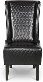 High Back Dining Chair, Retro Wing Back King Throne Chair Head Chairs for Dining Table, PU Leather Upholstered Accent Side Chairs for Living Room Dining Room Bedroom (Black)
