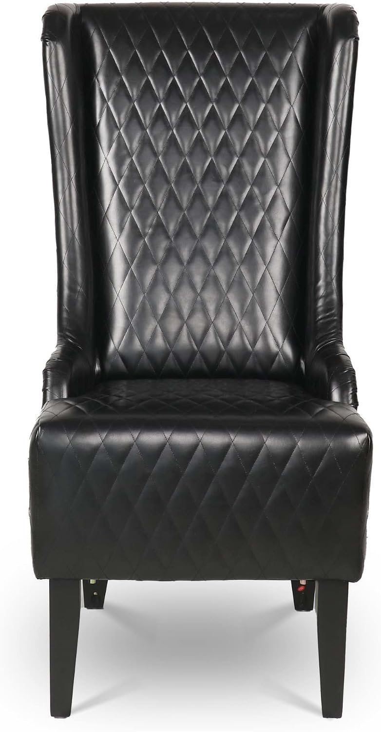 High Back Dining Chair, Retro Wing Back King Throne Chair Head Chairs for Dining Table, PU Leather Upholstered Accent Side Chairs for Living Room Dining Room Bedroom (Black)