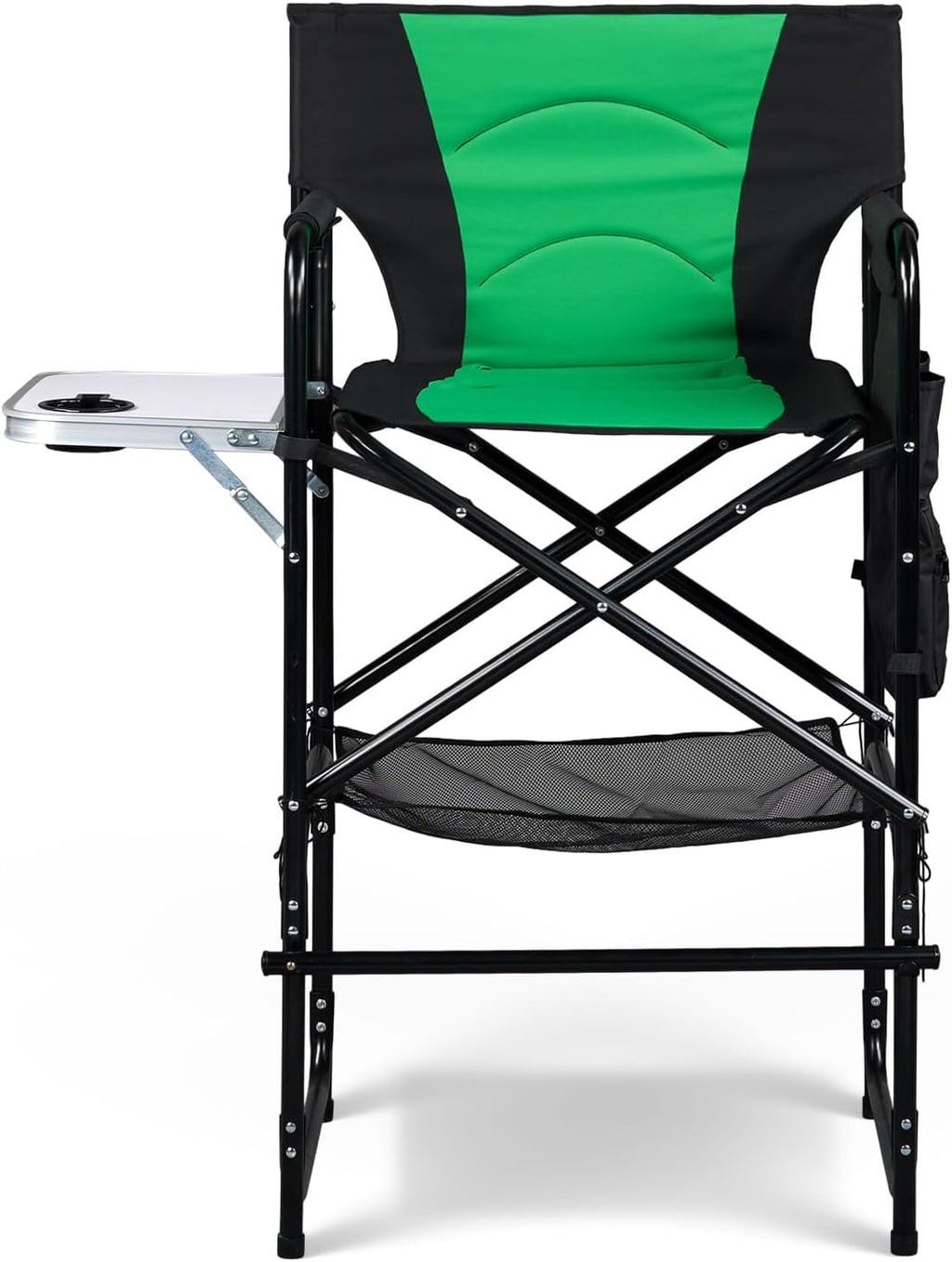 OmySalon 31" Extra Tall Director Chair w/Side Table, Heavy-Duty Steel Frame Portable Folding Bar Stool w/Storage Pockets, for Makeup Artist, Salon, Studio, Camping, 300 lbs Capacity (Green)
