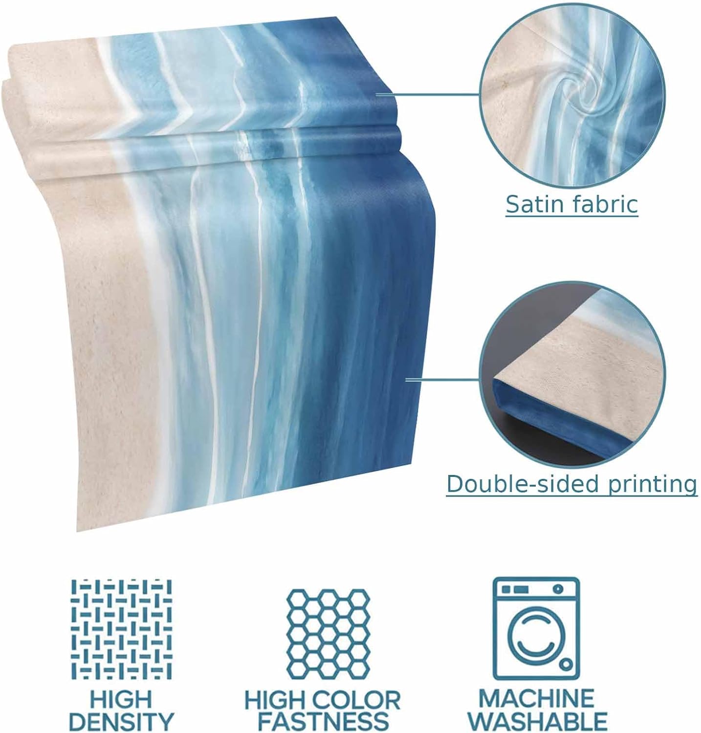 Bed Runner Scarf for Cal.King Size Bed, Navy Blue Coastal Beds Scarf Throws for Foot of Bedding, Waves Summer Beach Ocean Sea Decorative Beds Runners for Bedroom Guestroom, 102"x20"