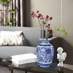 Qinlang 9 in Small Ceramic Vases for Flowers, Blue and White Flower Vase for Centerpieces - Lotus Pattern