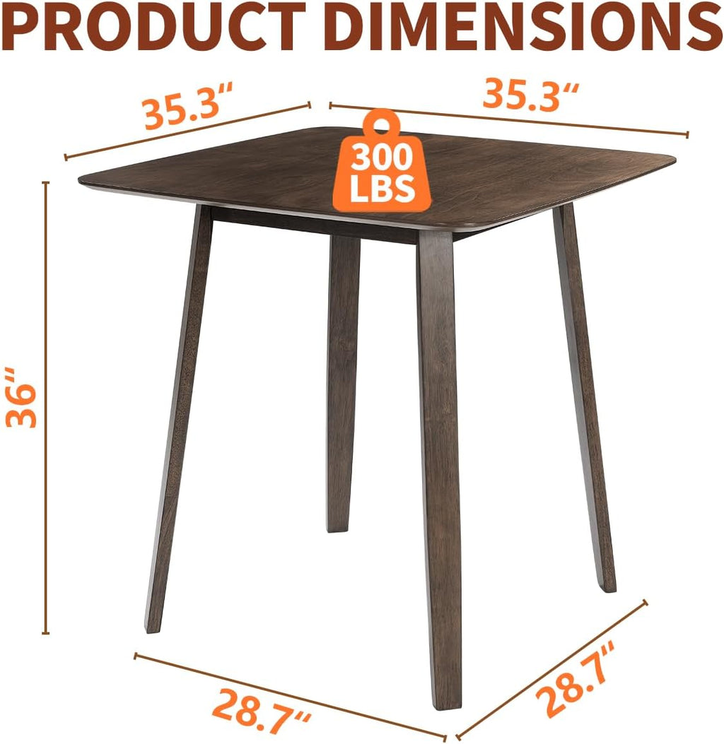 PrimeZone Counter Height Bar Table - Mid-Century Modern Kitchen Dining Table with Solid Wood Legs Load 300 LBS, Versatile Square High Top Desk 36" Ideal for Dining Room Home Bar Pub Cafe