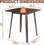 PrimeZone Counter Height Bar Table - Mid-Century Modern Kitchen Dining Table with Solid Wood Legs Load 300 LBS, Versatile Square High Top Desk 36" Ideal for Dining Room Home Bar Pub Cafe