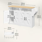 YATINEY Coffee Bar Cabinet, Kitchen Island with Storage, Farmhouse Sideboard Buffet Cabinet with Dual-Purpose Floating Shelf and Hooks, for Restaurant, Living Room, White and Natural KF32WN