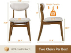 Wooden Dining Chairs Set of 2 - Farmhouse Fabric Upholstered Kitchen Chairs with Curved Back, Solid Wood Mid-Century Modern Side Chair for Dining Room, Beige & Walnut